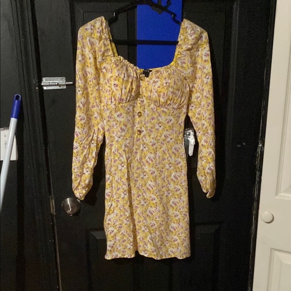 As U Wish Yellow Floral Long Sleeve Dress - Picture 1 of 2